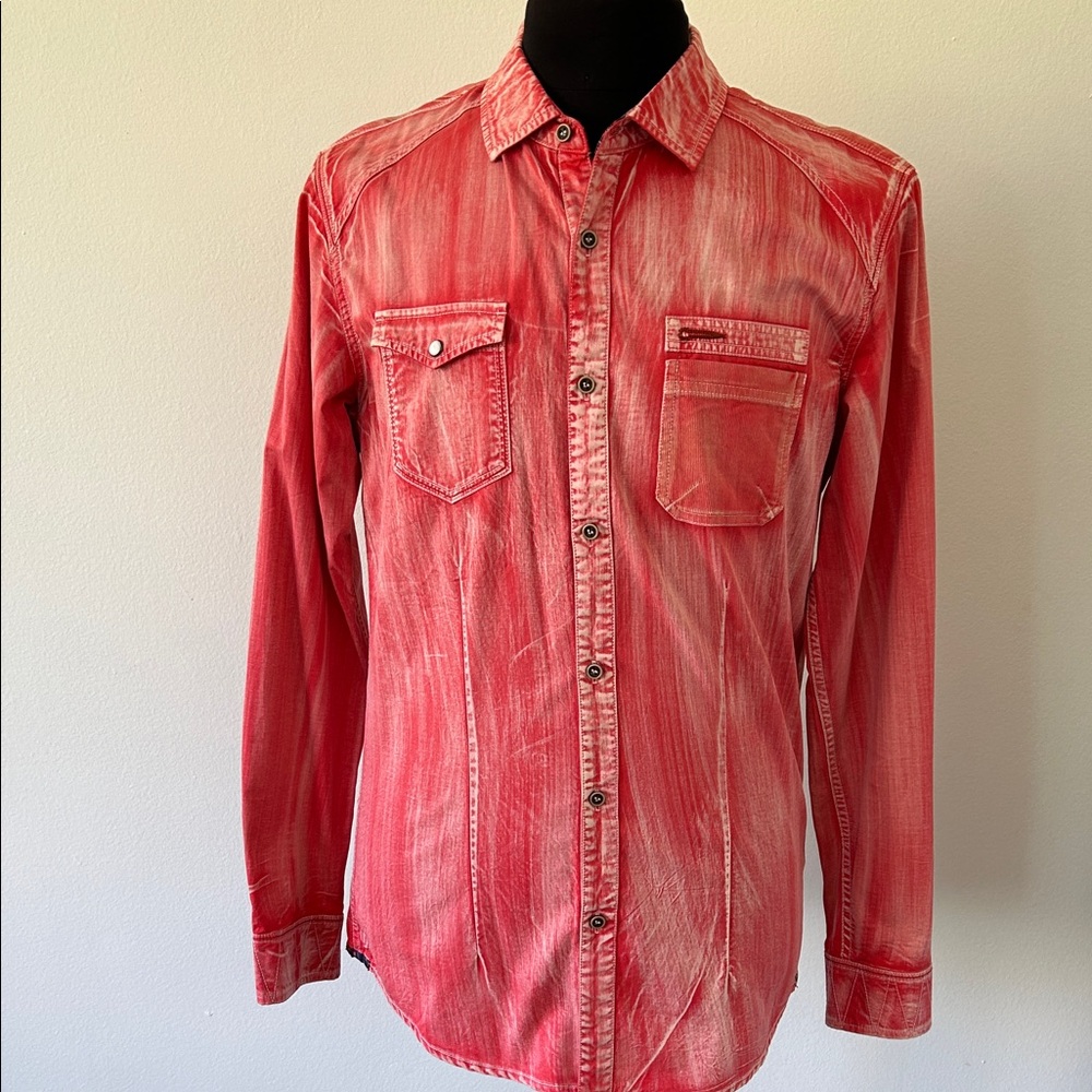 Men's Casual Red Button-Down Shirt